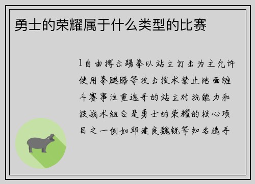 勇士的荣耀属于什么类型的比赛